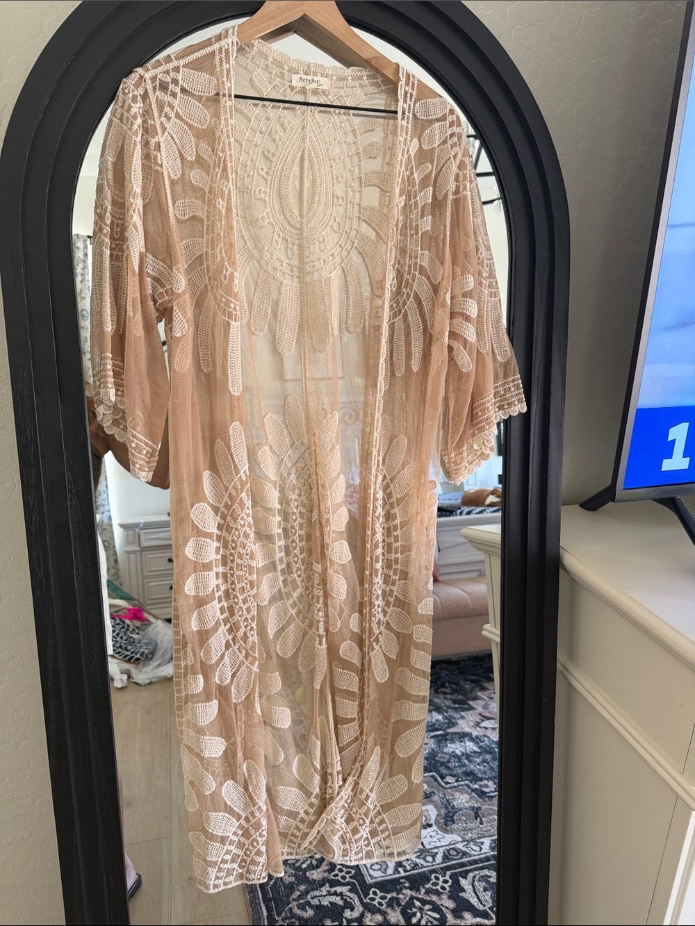 Rebellion Sheer Lace-Embroidered Long Sleeve Maxi in Blush Nude